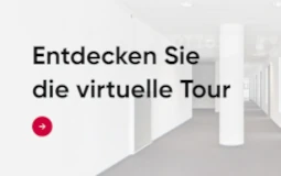 Moderner Büroflur mit Hinweis auf eine virtuelle Tour